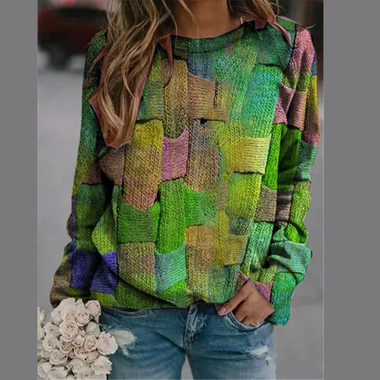 Women's creative round neck tie-dye splicing loose women's bottoming shirt