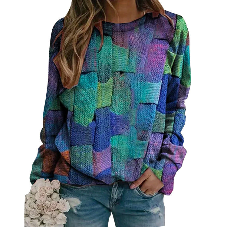 Women's creative round neck tie-dye splicing loose women's bottoming shirt